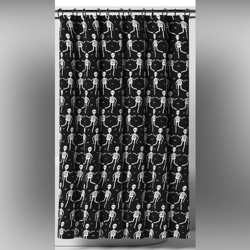 🆕 HYDE and EEK Halloween Glow-in-the-Dark Skeleton Shower Curtain Black